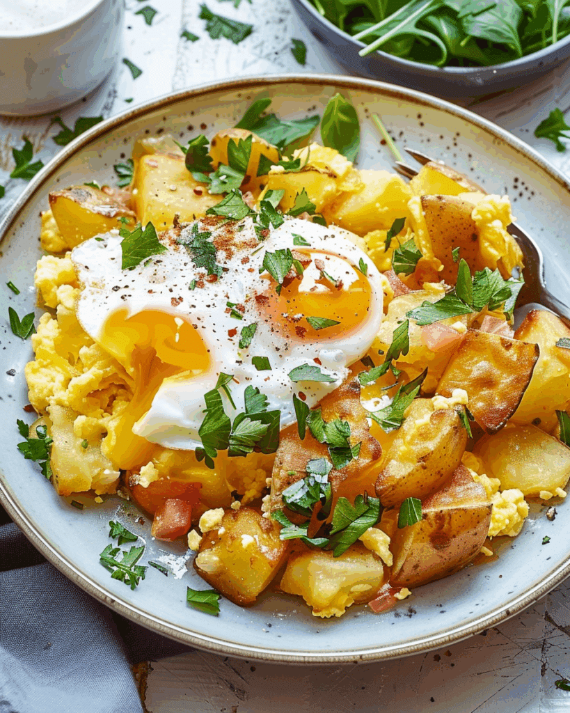 Cheesy Potato Egg Scramble