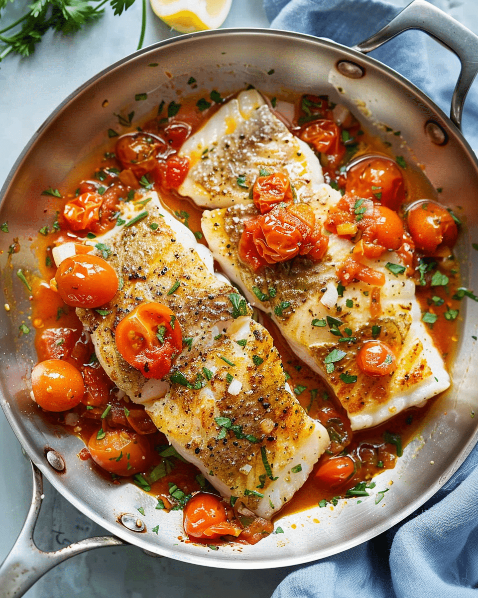 Pan-Seared Cod in White Wine Tomato Sauce