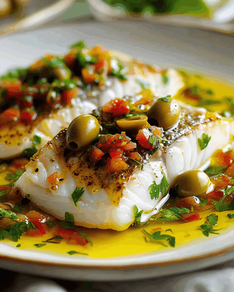 White Fish with Virgin Sauce and Olives