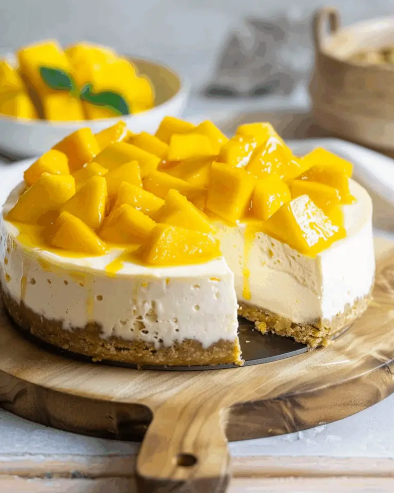 Creamy and Indulgent No Bake Mango Cheesecake