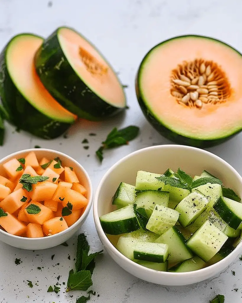 Cantaloupe Cucumber Mint Salad