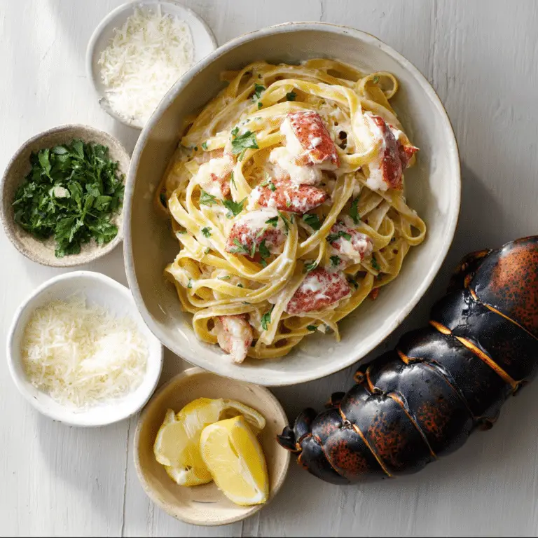 Garlicky Lobster Fettuccine Alfredo