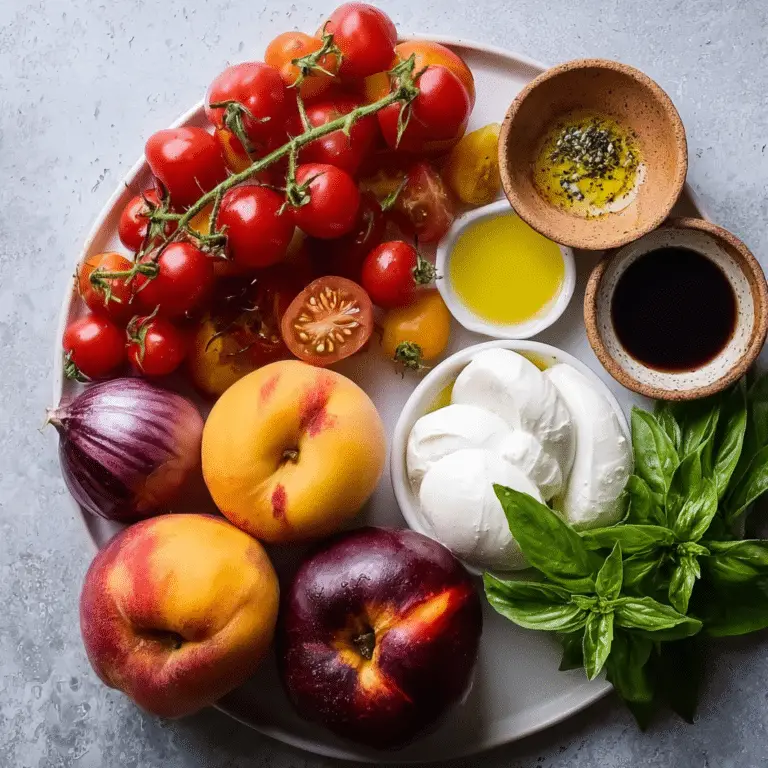 Tomato Peach Burrata Salad