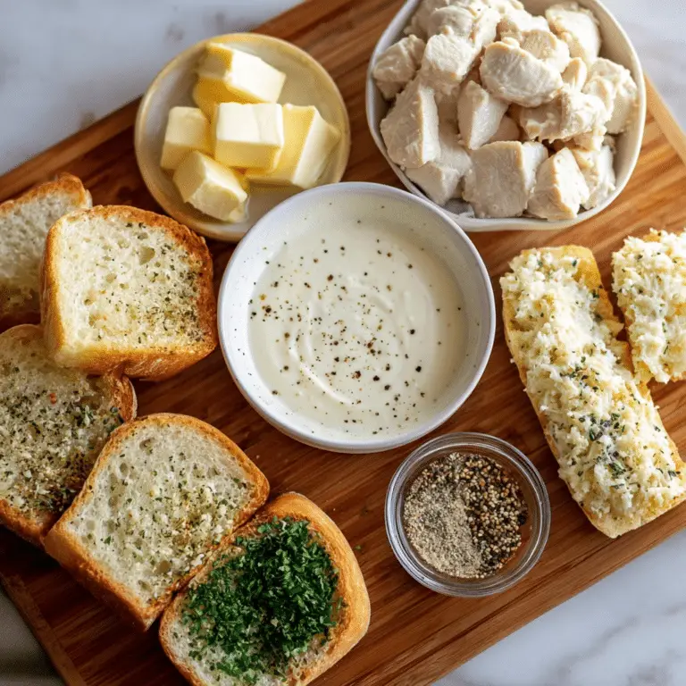 Creamy Chicken Alfredo Garlic Bread