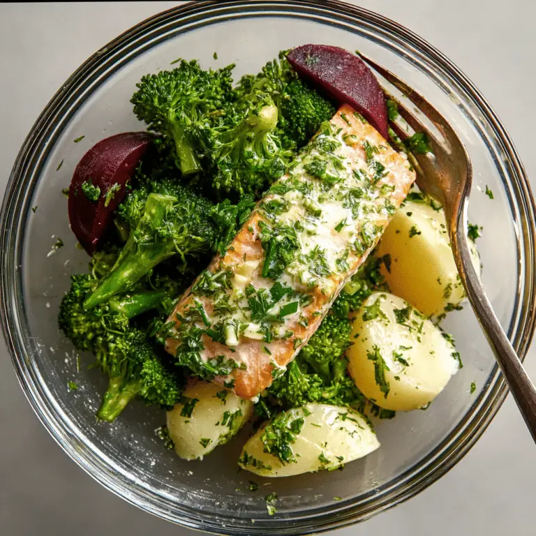 Garlic Butter-Roasted Salmon with Beets & Broccoli