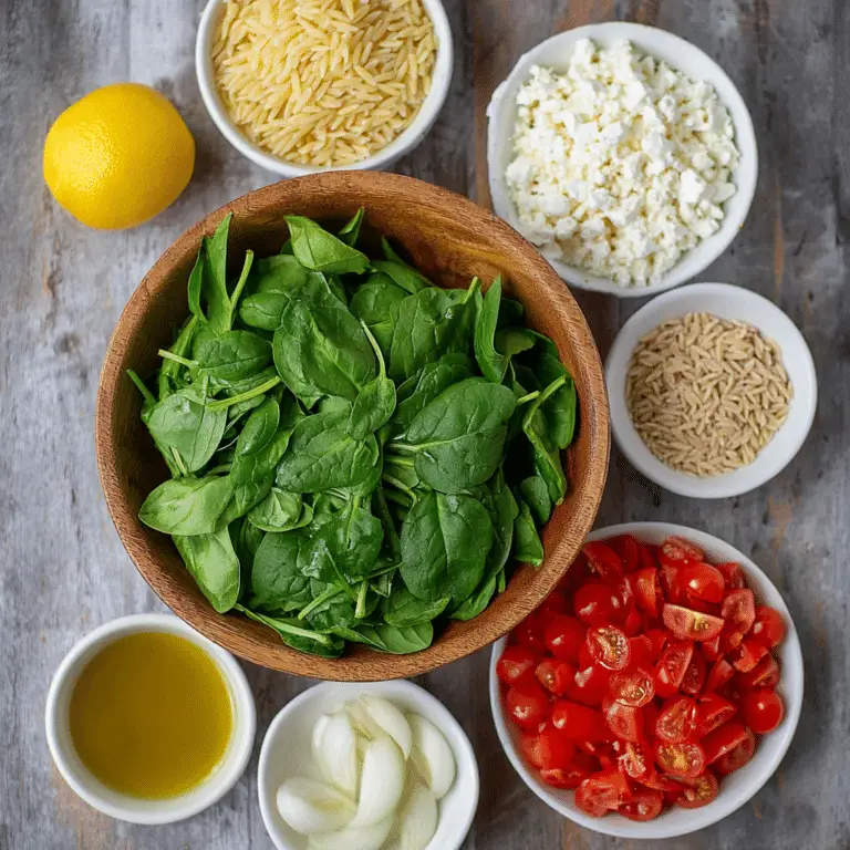 Orzo Spinach Feta Salad with Tomato