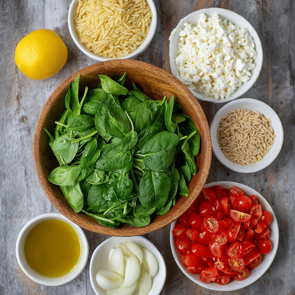 Orzo Spinach Feta Salad with Tomato