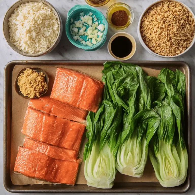 Sheet-Pan Salmon with Bok Choy & Rice