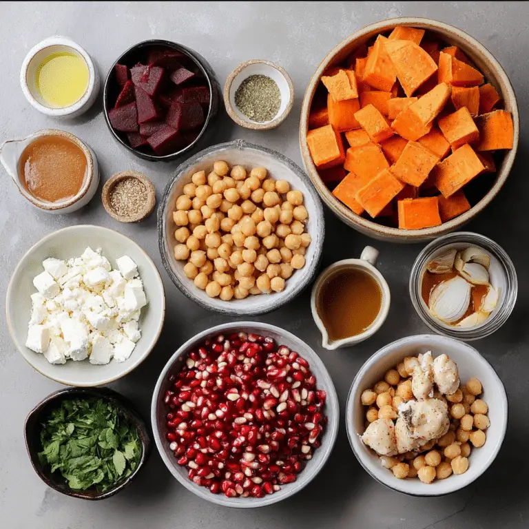 Roasted Sweet Potatoes & Chickpeas with Feta, Pomegranate & Maple Tahini