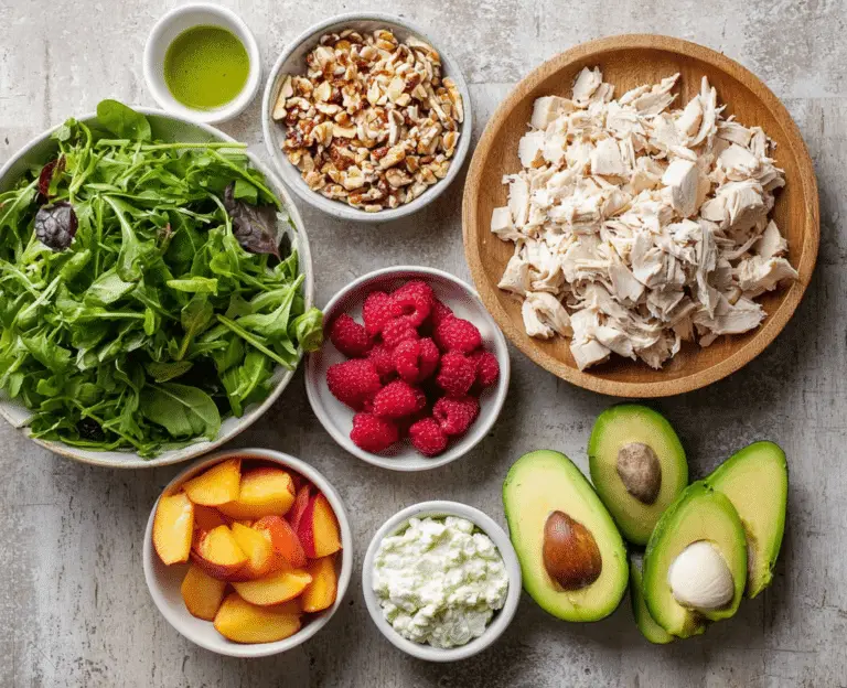 Chicken Salad with Peaches, Avocado & Fresh Raspberry Dressing