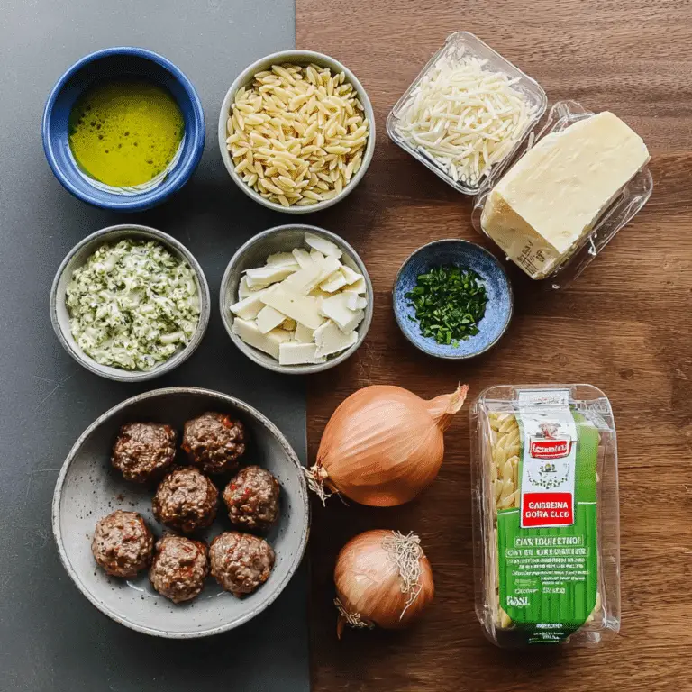 Creamy Pesto Orzo and Meatballs