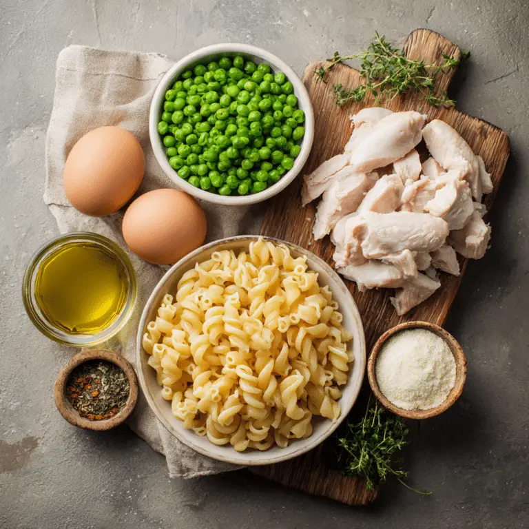 One Pot Macaroni, Chicken and Peas