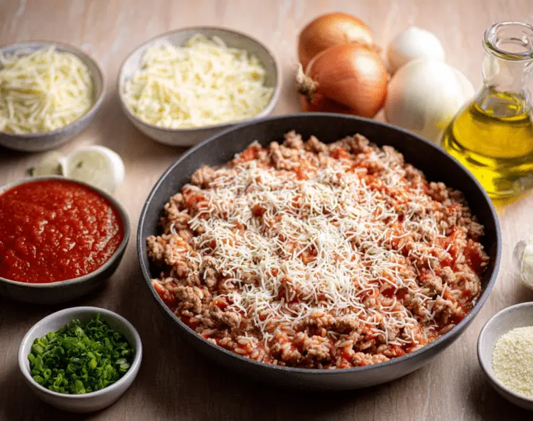 Cheesy Ground Turkey Rice Skillet with Marinara Sauce