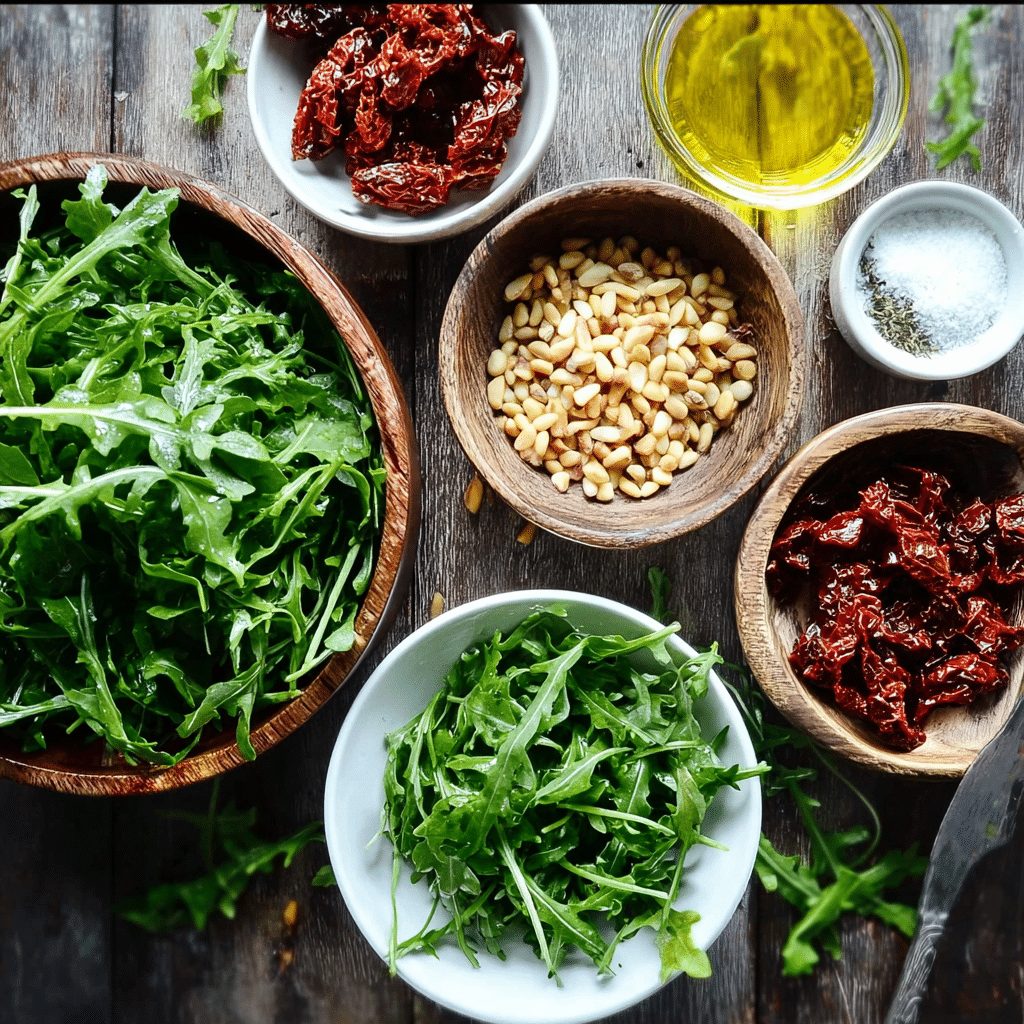Arugula Salad with Sun-Dried Tomatoes and Pine Nuts